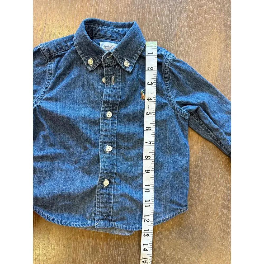 RALPH LAUREN Denim Jean Solid Button Down Shirt Infant Kids 12 months